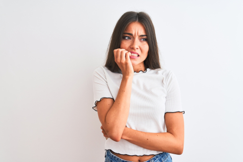 woman looking scared